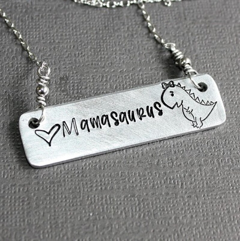 Mamasaurus Necklace - Hand Stamped Jewelry